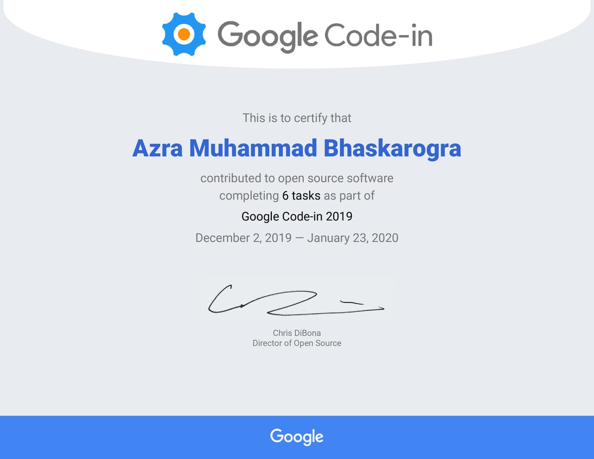 Certificate of Participant - Google Code-In 2019