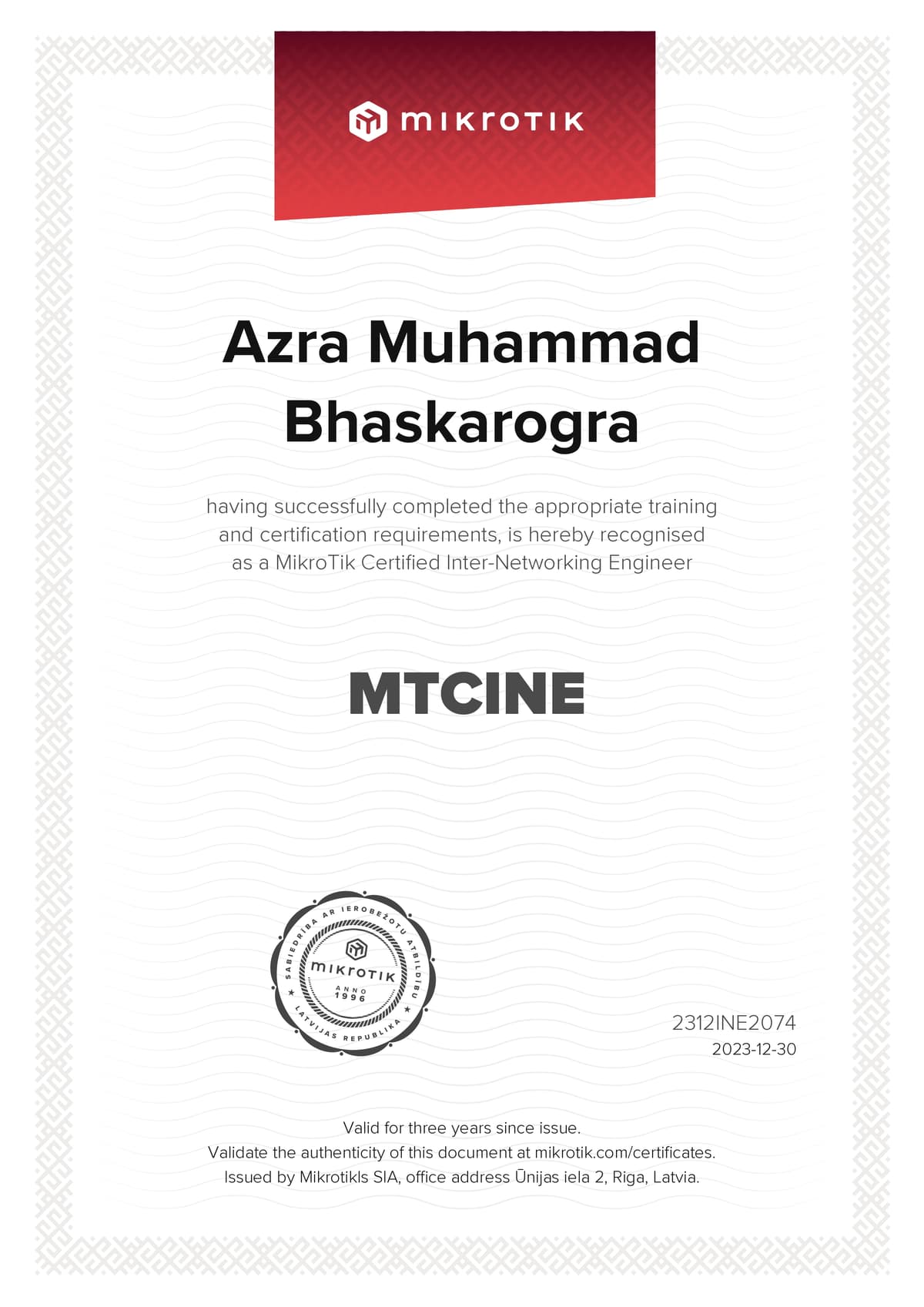 MikroTik Certified Internetworking Engineer (MTCINE)