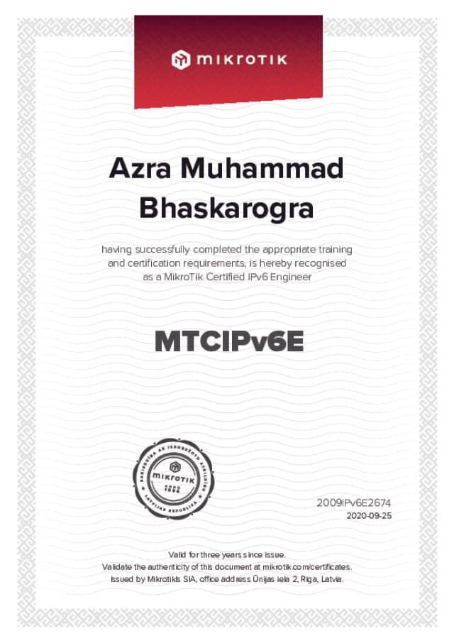 MikroTik Certified IPv6 Engineer (MTCIPv6E)